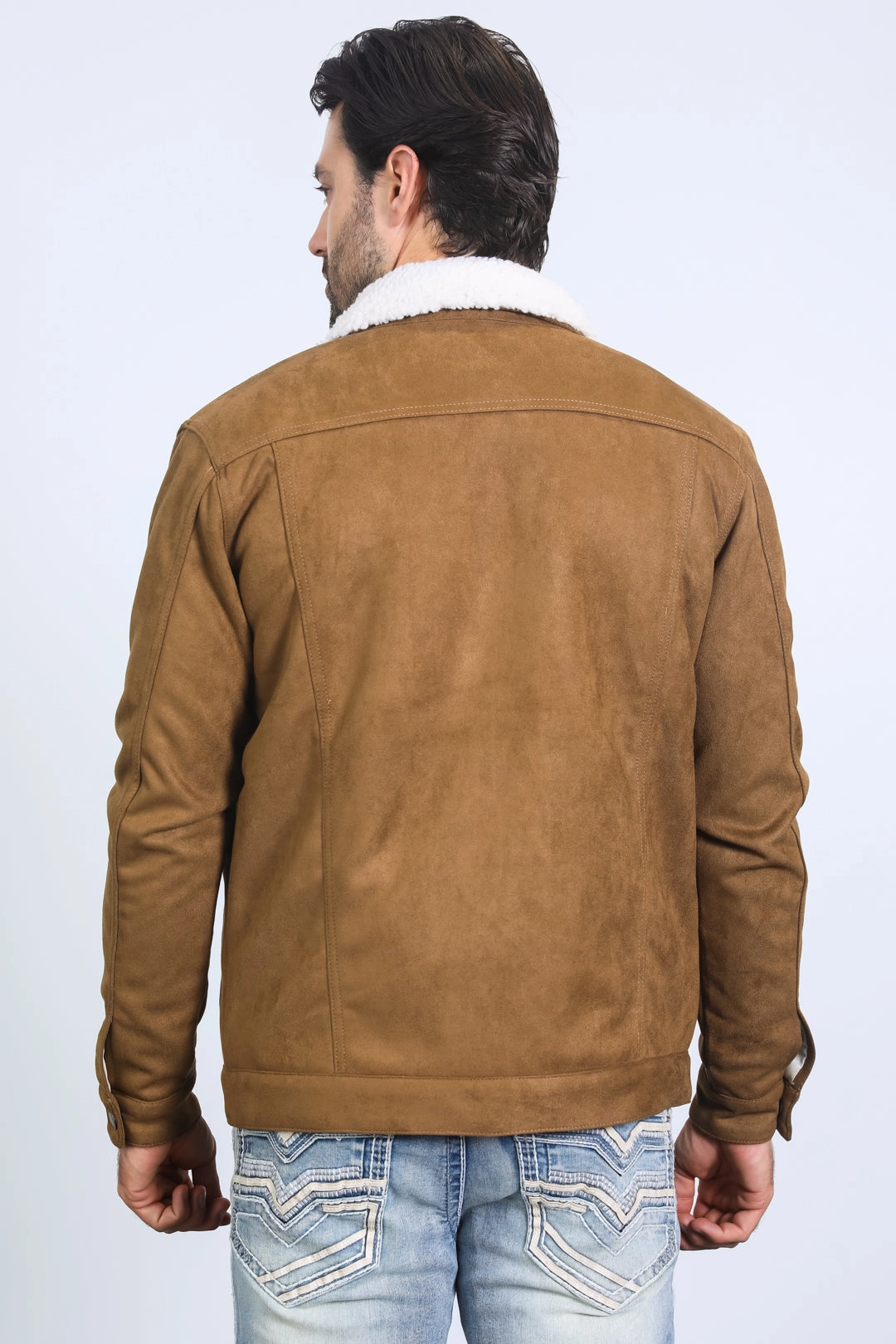 Kid Play FlexibleElasticity Mens Sherpa Lined Faux Suede Jacket - Camel