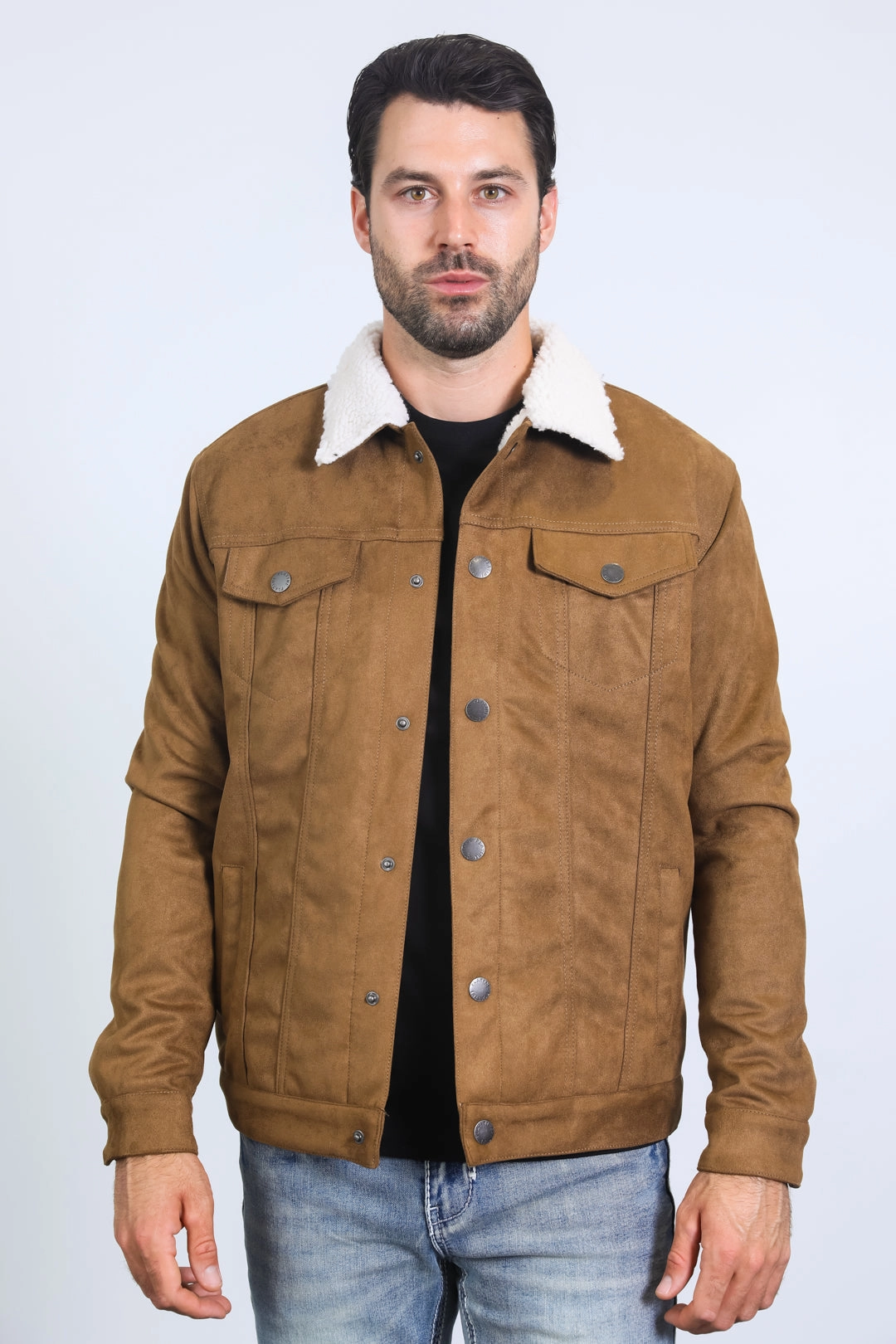 Thermal regulation Mens Sherpa Lined Faux Suede Jacket - Camel