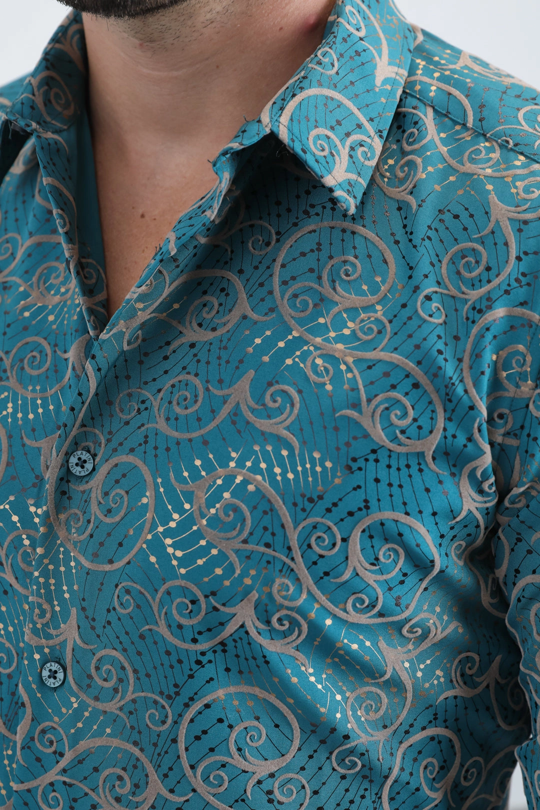 Men's Flocked Modern Fit Spandex Blue Shirt Tropical theme Polished Style