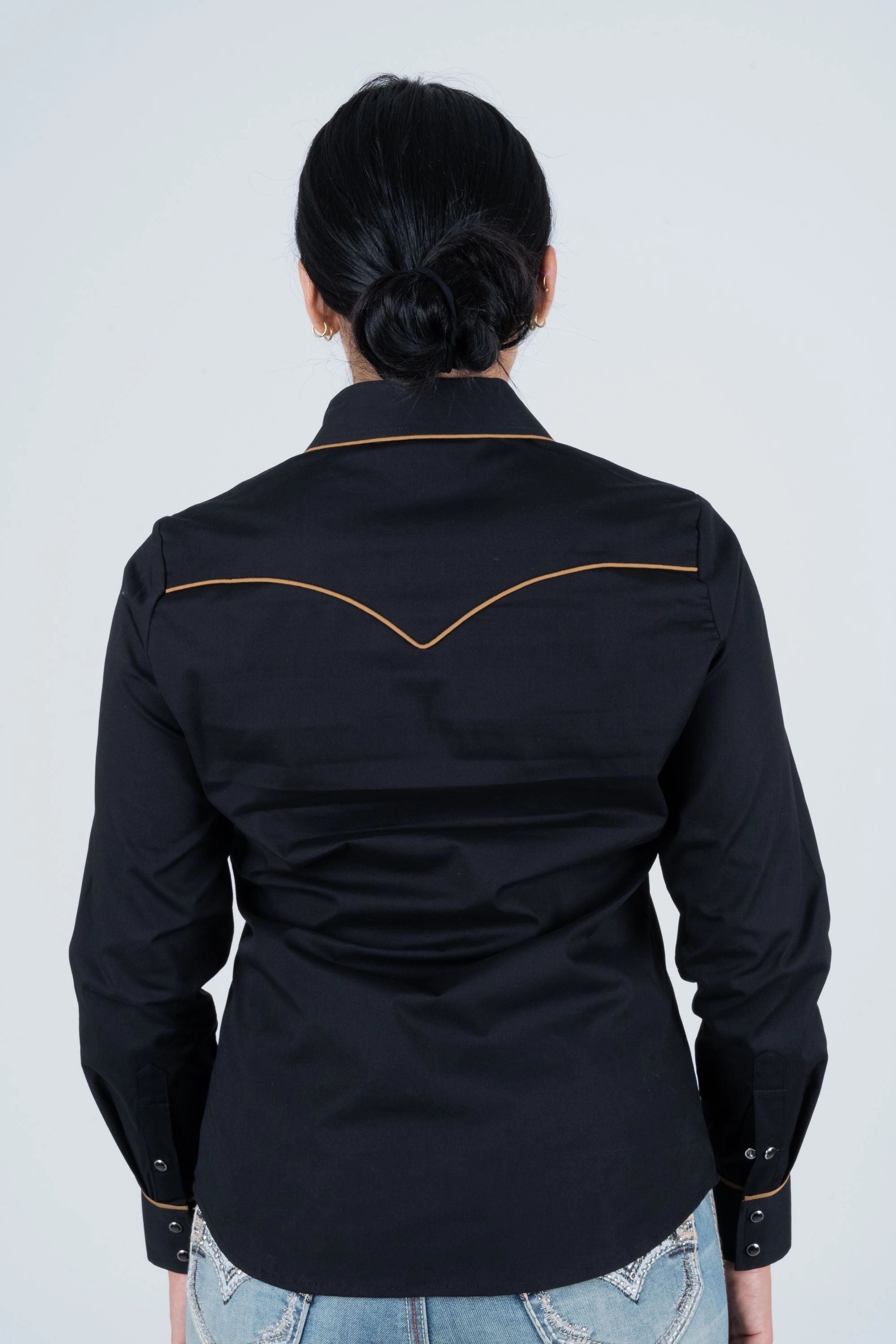 Smart Casual Wear Ladies Cotton Black Embroidery Western Shirt