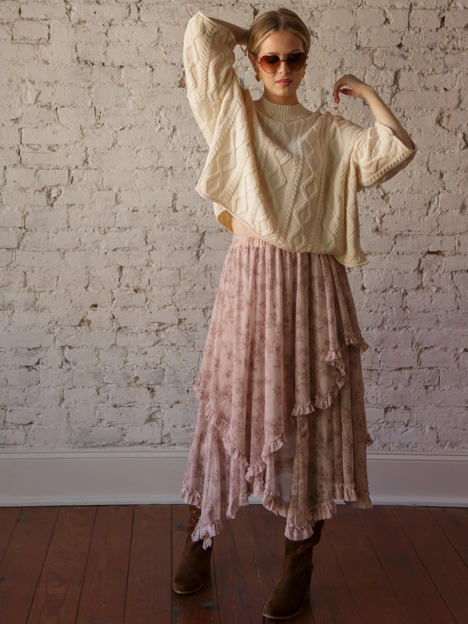 Maya Layered Lace Skirt Adjustable Hem Leather Look