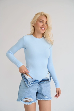 Modern Knitwear Cloud Blue Basic Long Sleeve Bodysuit