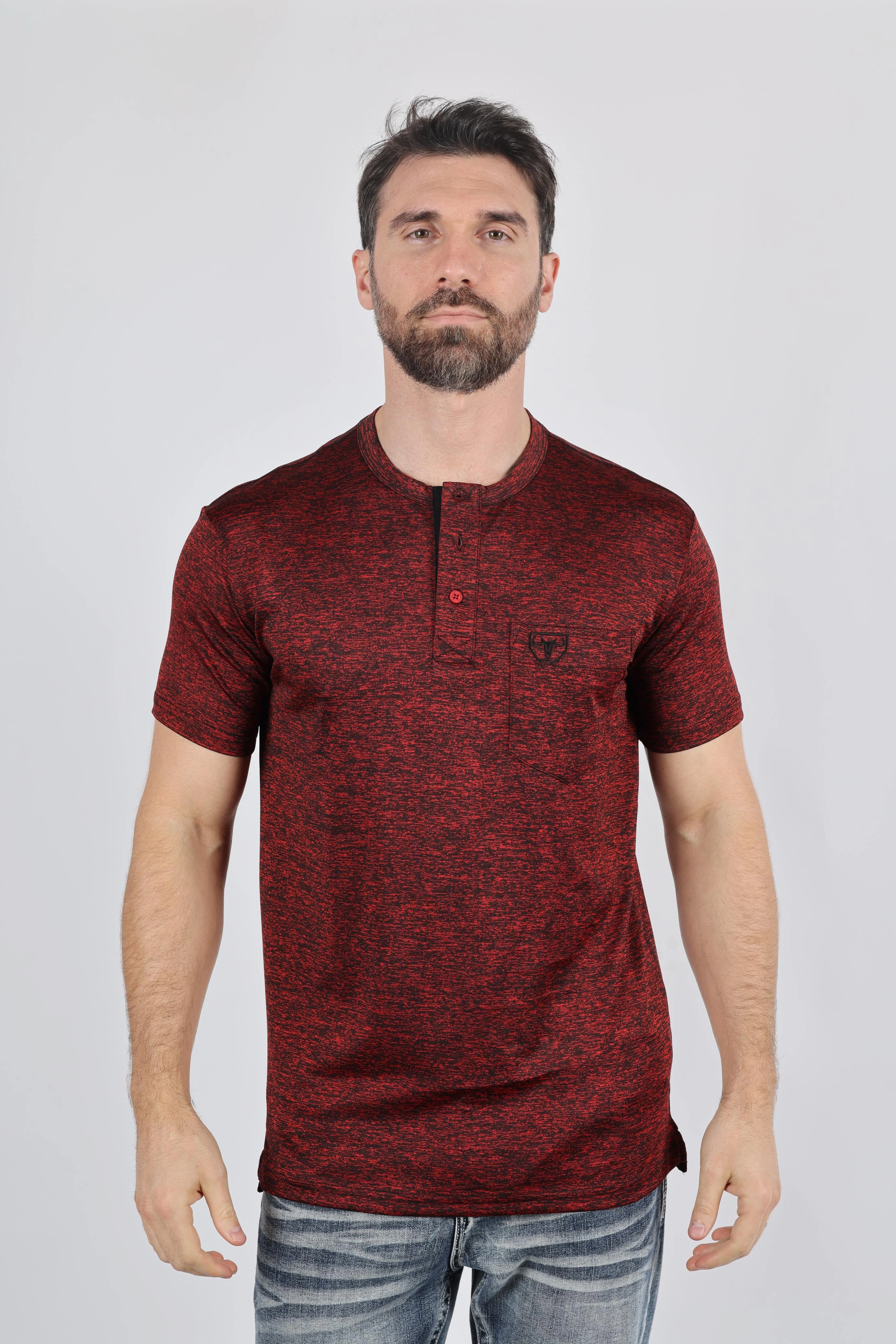 Mens Modern Fit Stretch Henley T-Shirt with Logo Modern Outfit