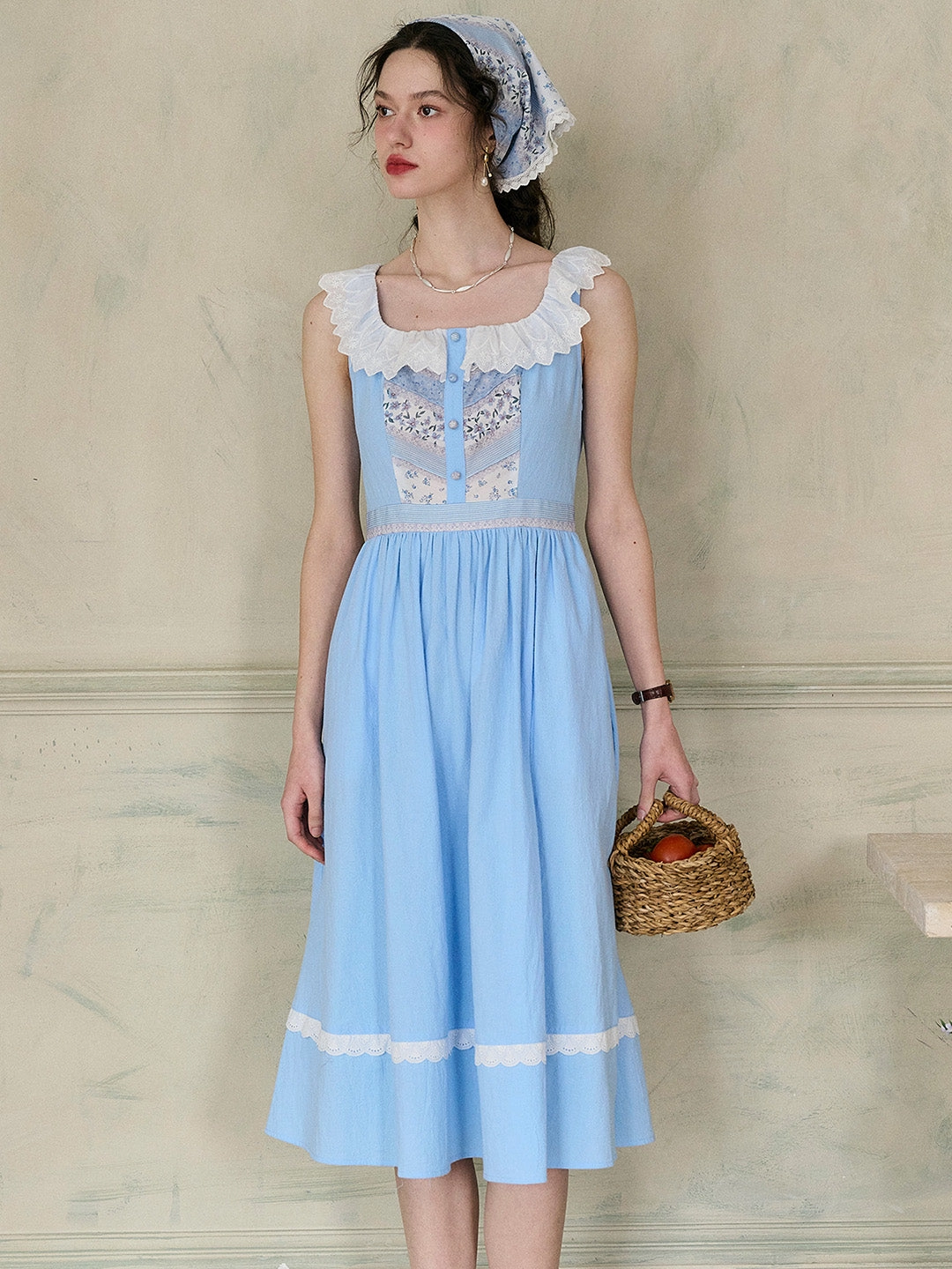 ??Final Sale??Yamileth Square Collar A-Line Contrasting Floral Sleeveless Cotton Dress All-Occasion