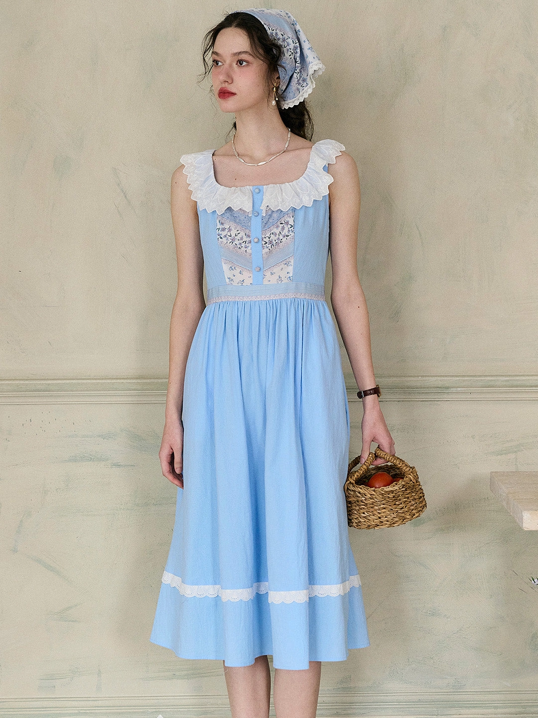 ??Final Sale??Yamileth Square Collar A-Line Contrasting Floral Sleeveless Cotton Dress DurableBlend Smart Skirt