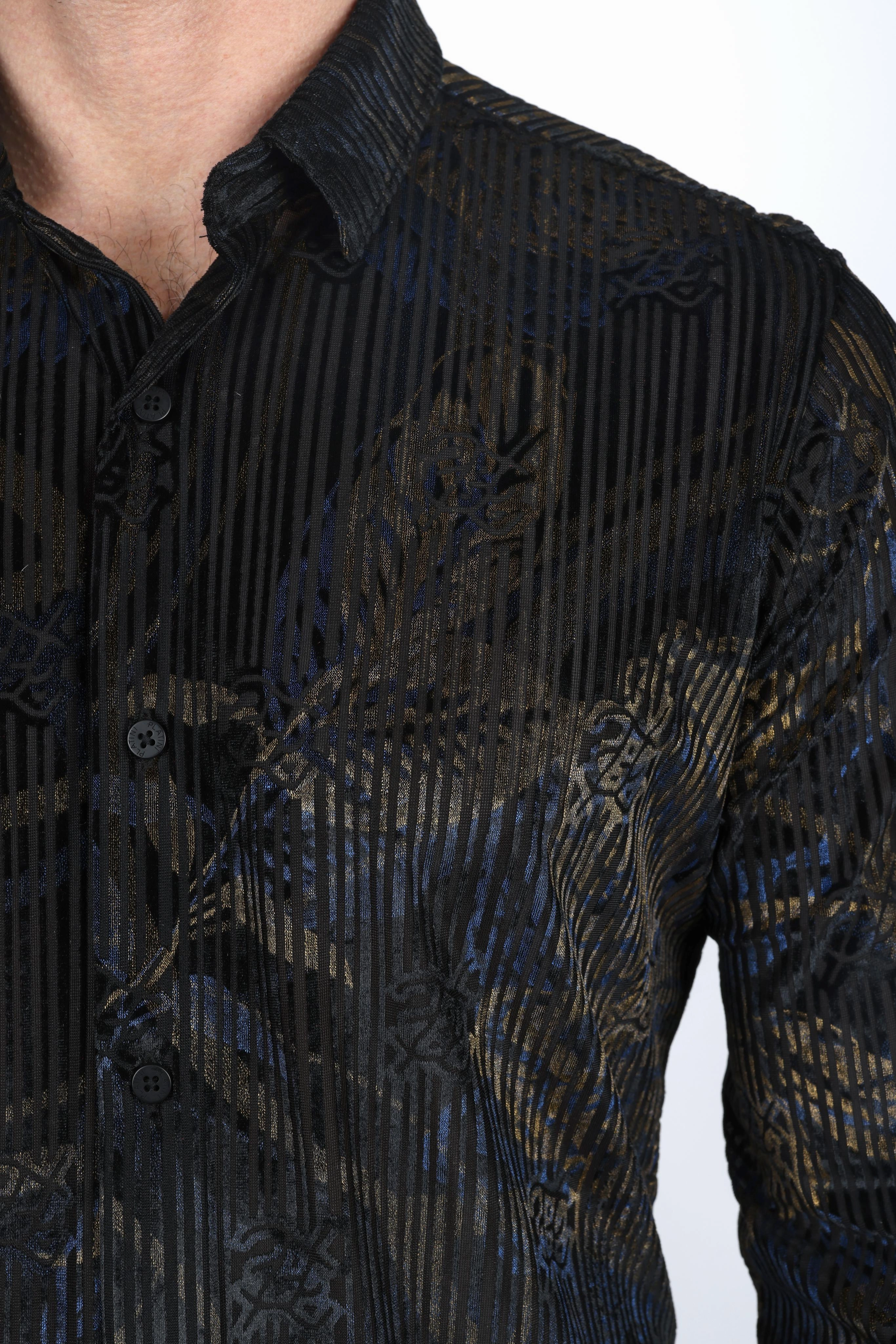 Polished Placket Chilly Day Wear Mens Modern Fit Stretch Velvet Fashion Shirt