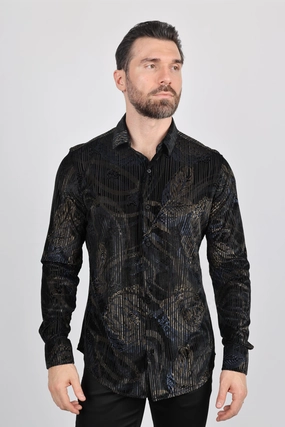 Sporty Comfort Fashion Essential Mens Modern Fit Stretch Velvet Fashion Shirt