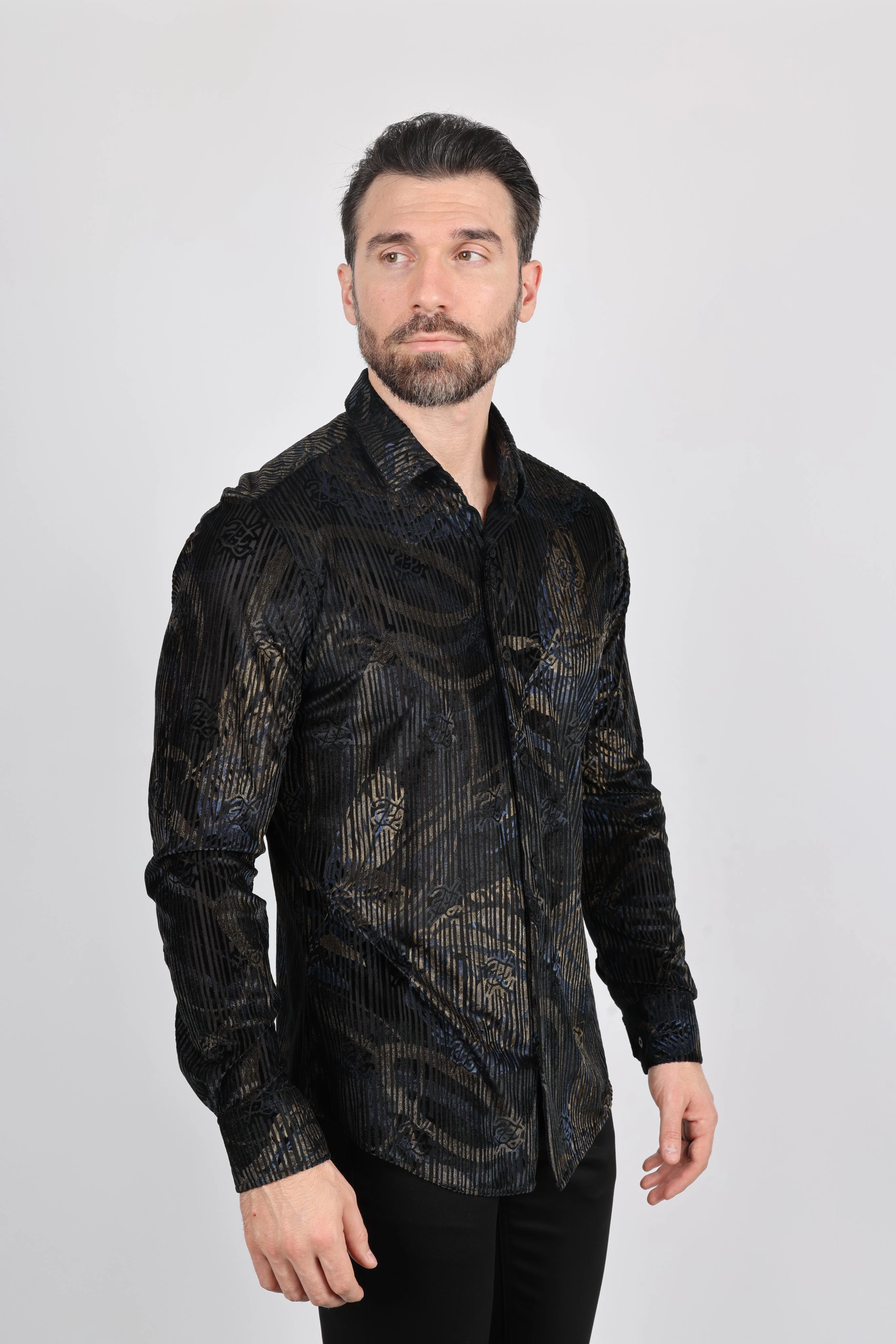 Bold Hue Mens Modern Fit Stretch Velvet Fashion Shirt