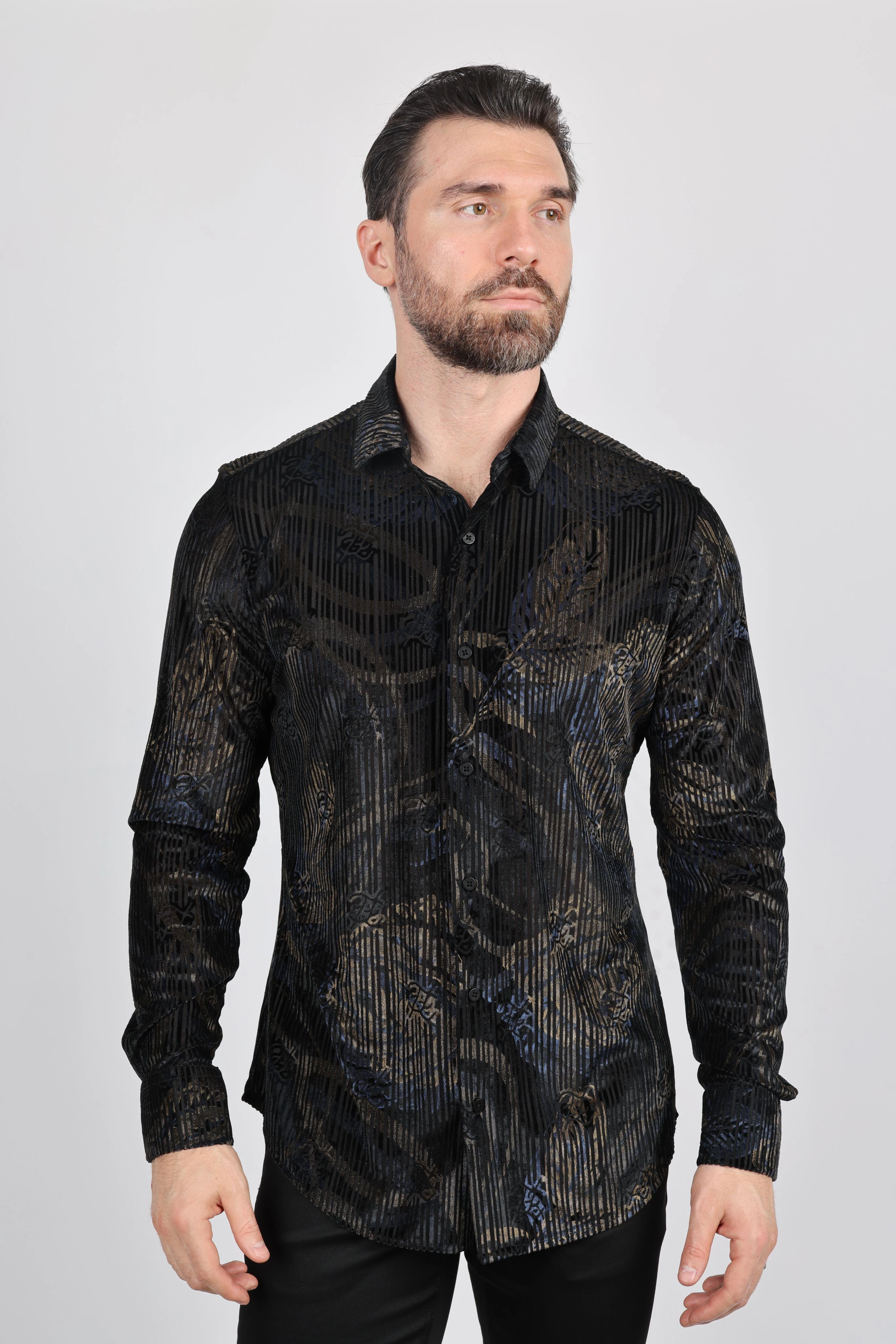 Sporty Comfort Fashion Essential Mens Modern Fit Stretch Velvet Fashion Shirt