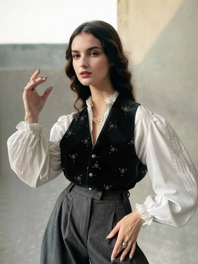 Matte Fit Reflective Safety Accents Liana V-Neck Pattern Vest