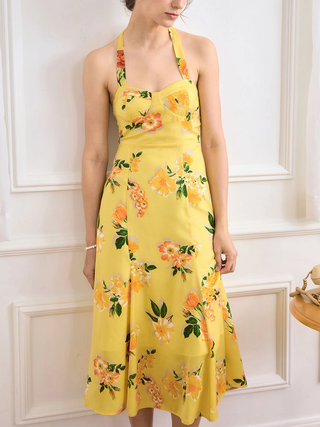 Liberty Chiffon Print Halter Neck Dress ButterySoftTexture LowProfile