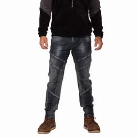 Level 7 Men's Curve Leg Slim Taper Moto Jeans Blasted Black Cut & Sewed Detail sporty wear Cold Weather