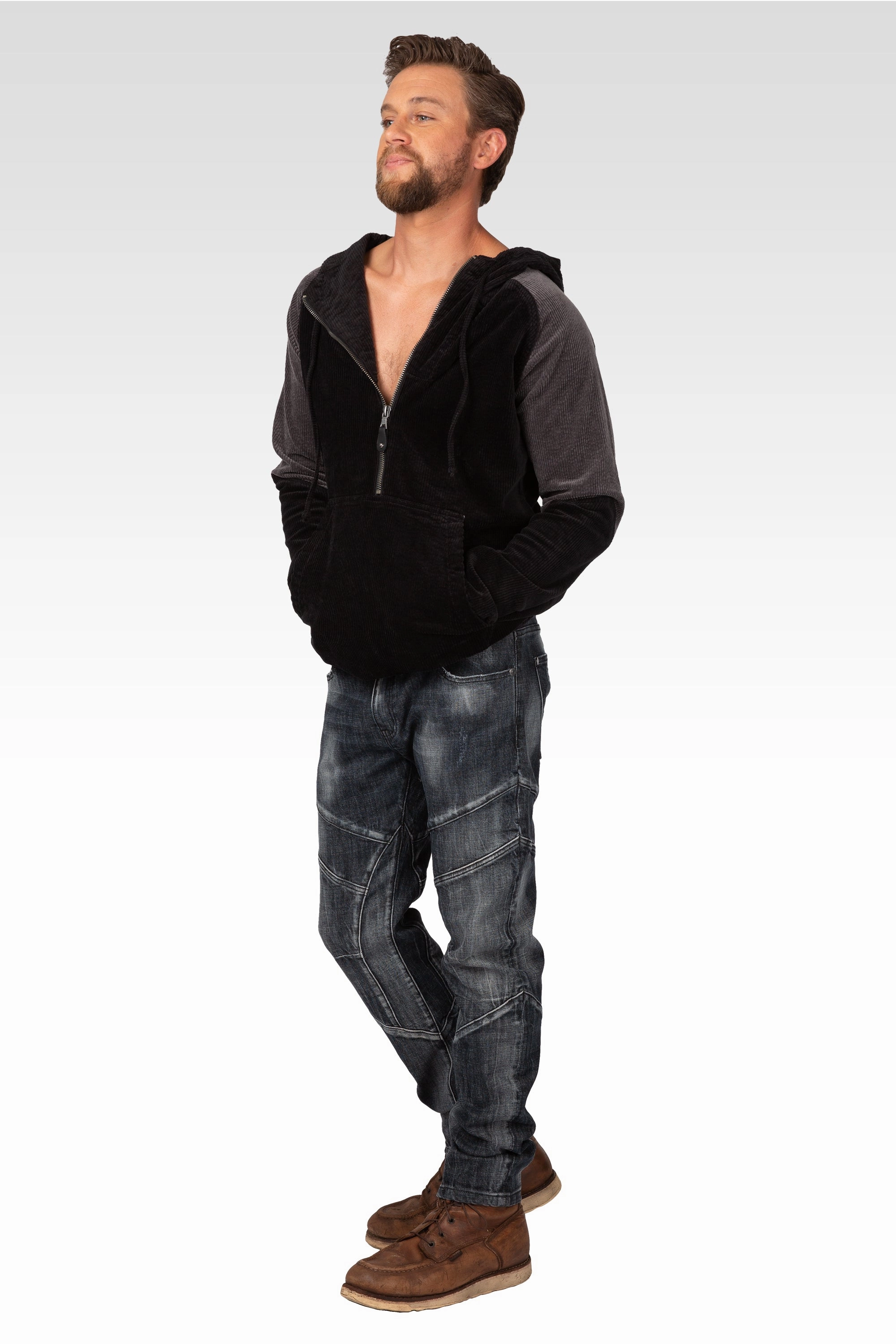 Casual Skirt Level 7 Men's Curve Leg Slim Taper Moto Jeans Blasted Black Cut & Sewed Detail