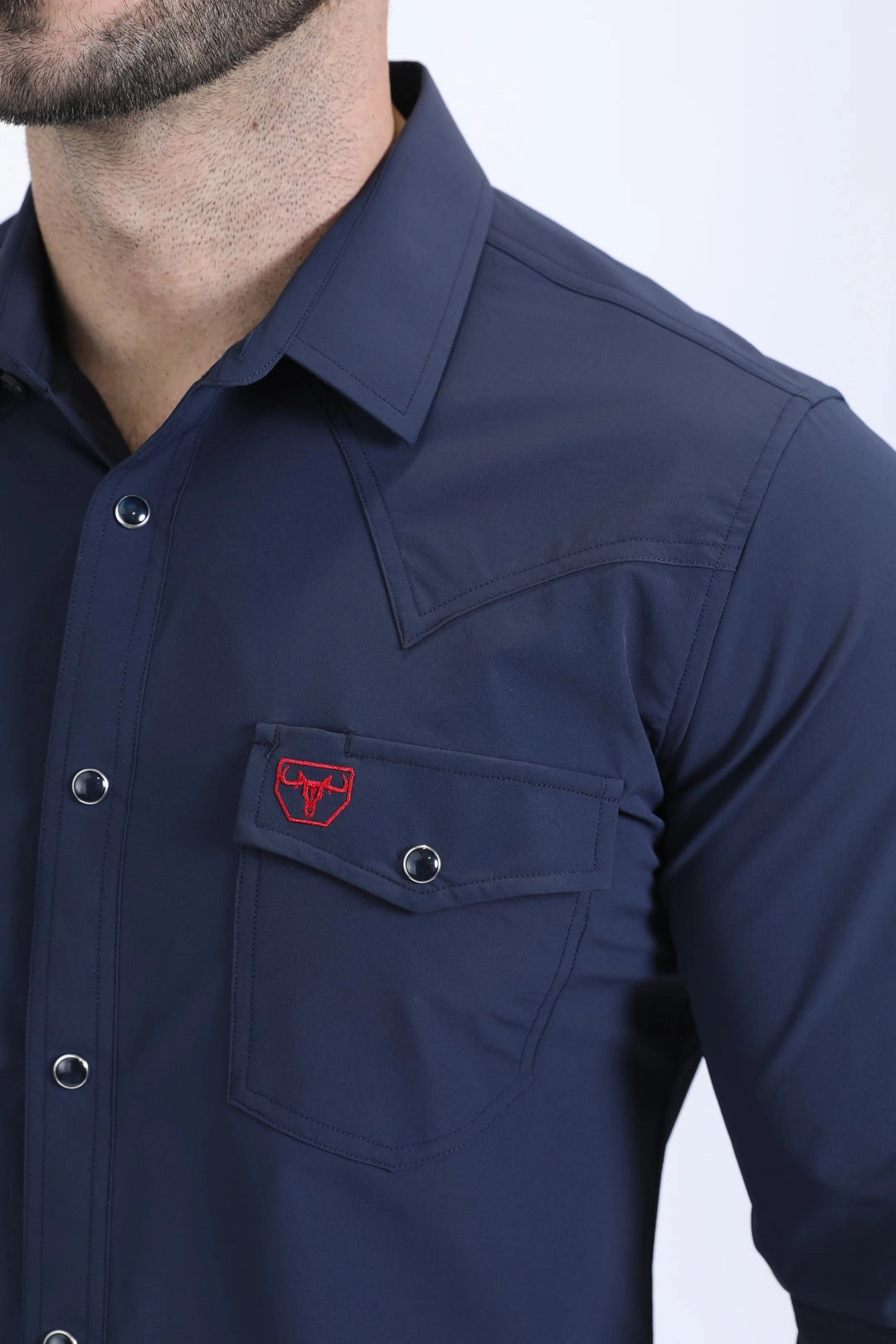 Men's Performance Western Long Sleeve Navy Shirt Chill Fit Subtle patterns