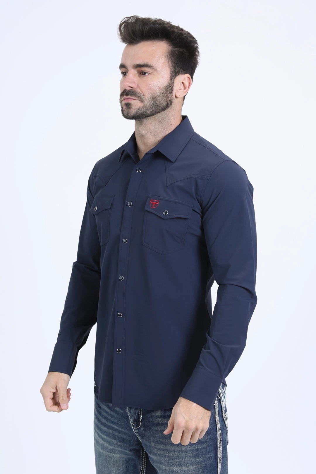Reinforced Buttonholes Multipurpose Layering Fabric Men's Performance Western Long Sleeve Navy Shirt
