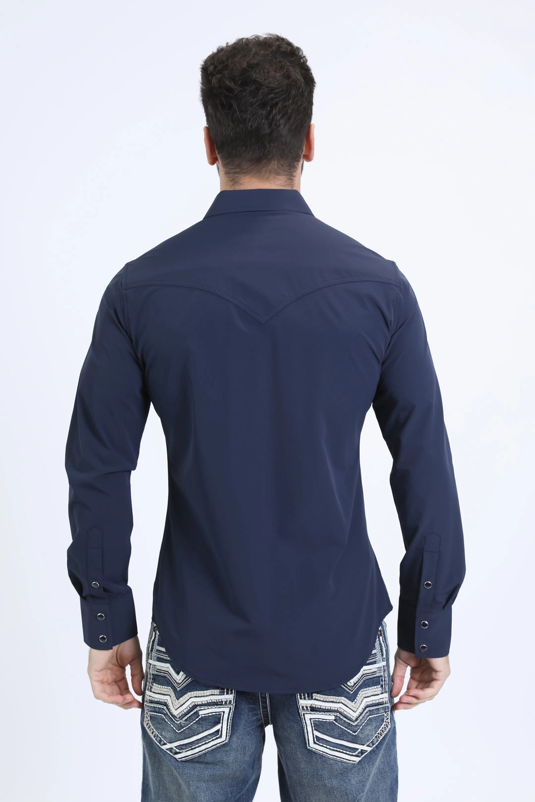 Men's Performance Western Long Sleeve Navy Shirt Floral Motif