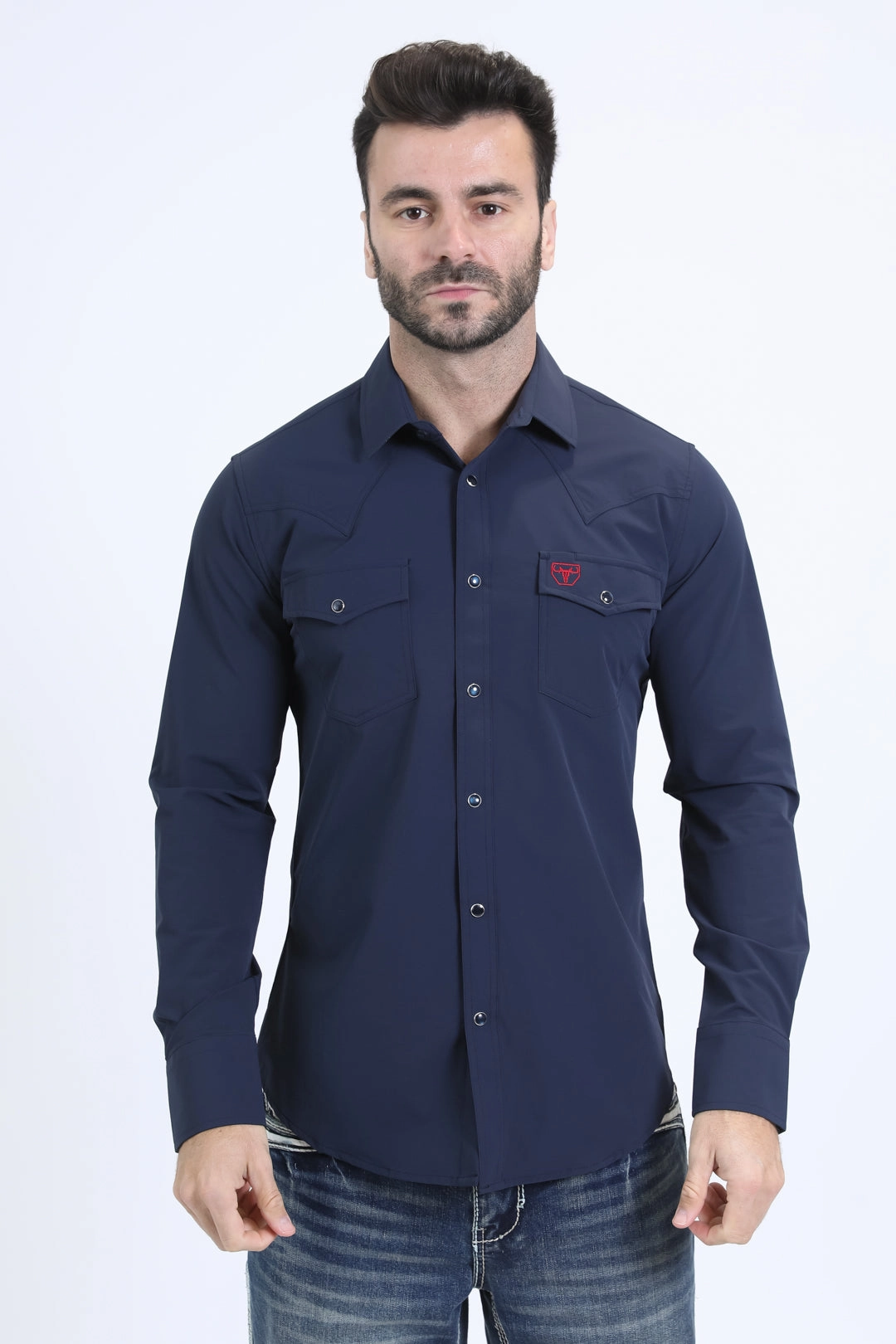 Casual Design Relaxed Comfort Men's Performance Western Long Sleeve Navy Shirt