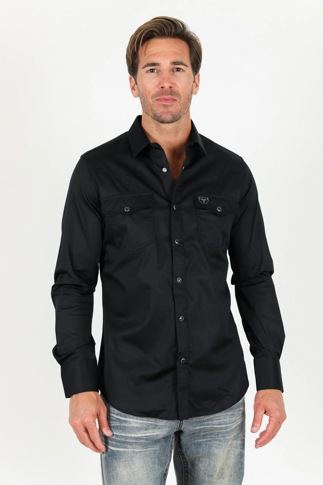 Versatile Piece Men's Modern Fit Solid Black Dress Shirt