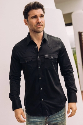 Sophisticated Elegance Men's Modern Fit Solid Black Dress Shirt