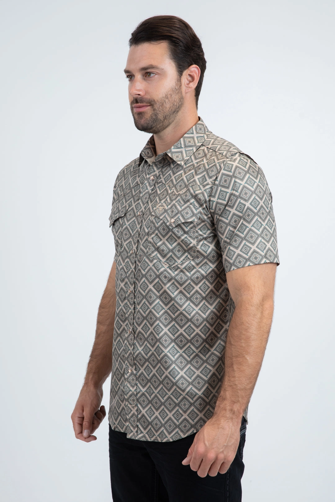 Slim Silhouette Men's Performance Western Short Sleeve Beige Shirt