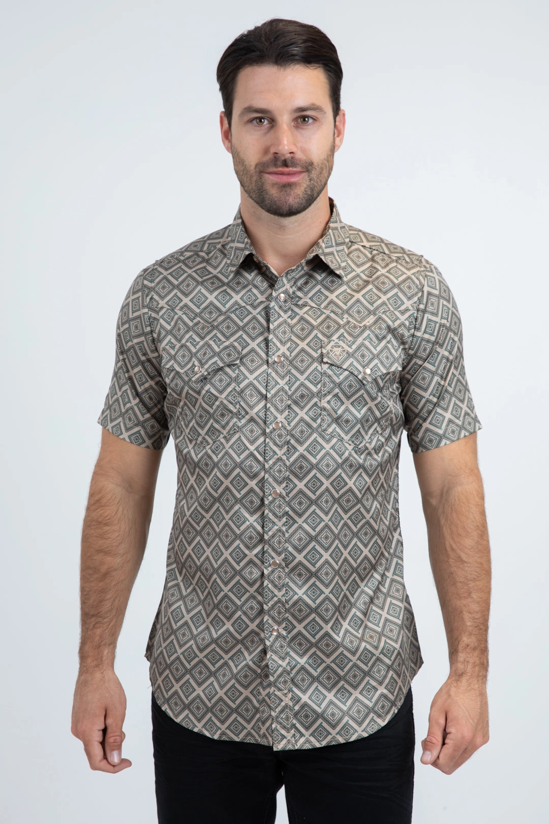 Men's Performance Western Short Sleeve Beige Shirt Flexible Shoulder Panels