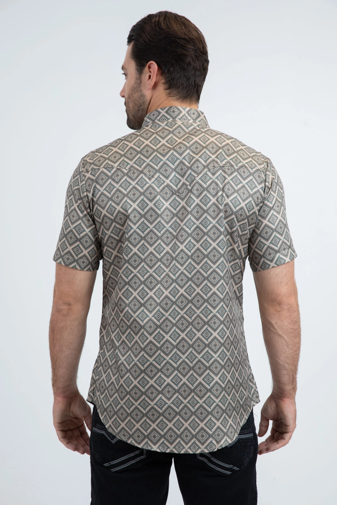 Winter Collection Polished Finish Men's Performance Western Short Sleeve Beige Shirt