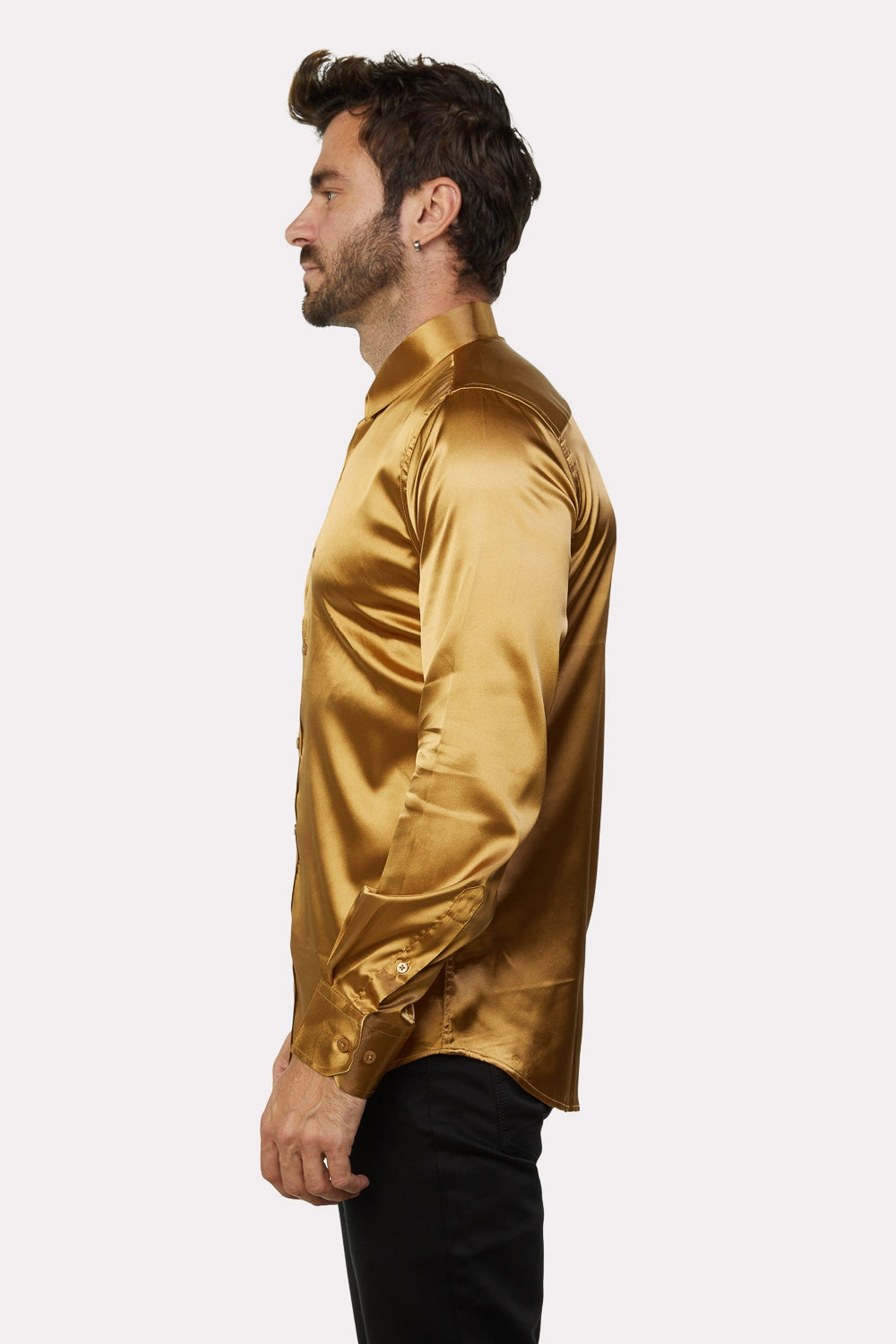 Men's Satin Gold Dress Shirt Preppy Vibe Tropical theme