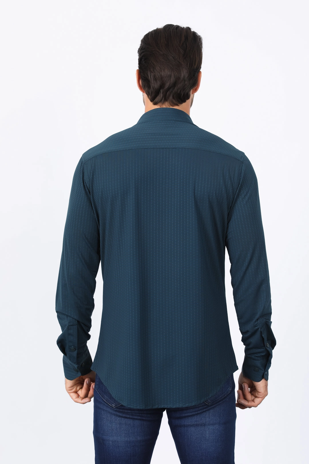 Men??s Modern Fit Stretch Dress Shirt - Teal Casual Wear Pocket Detail