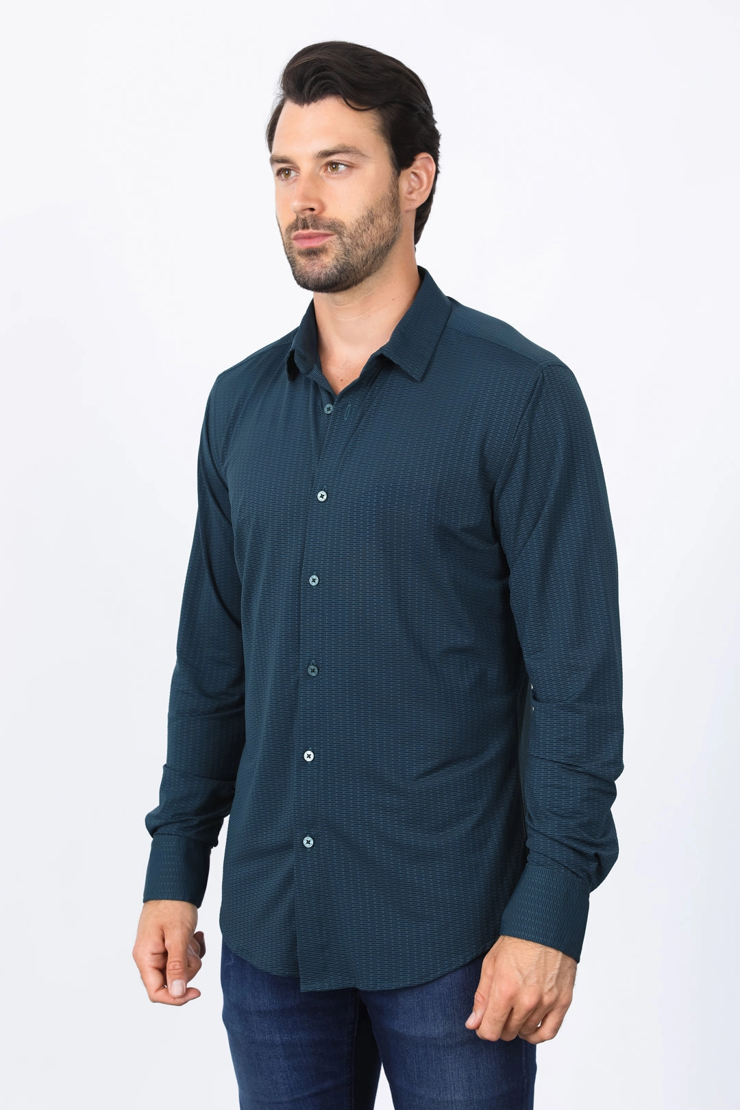 Comfortable Look Men??s Modern Fit Stretch Dress Shirt - Teal