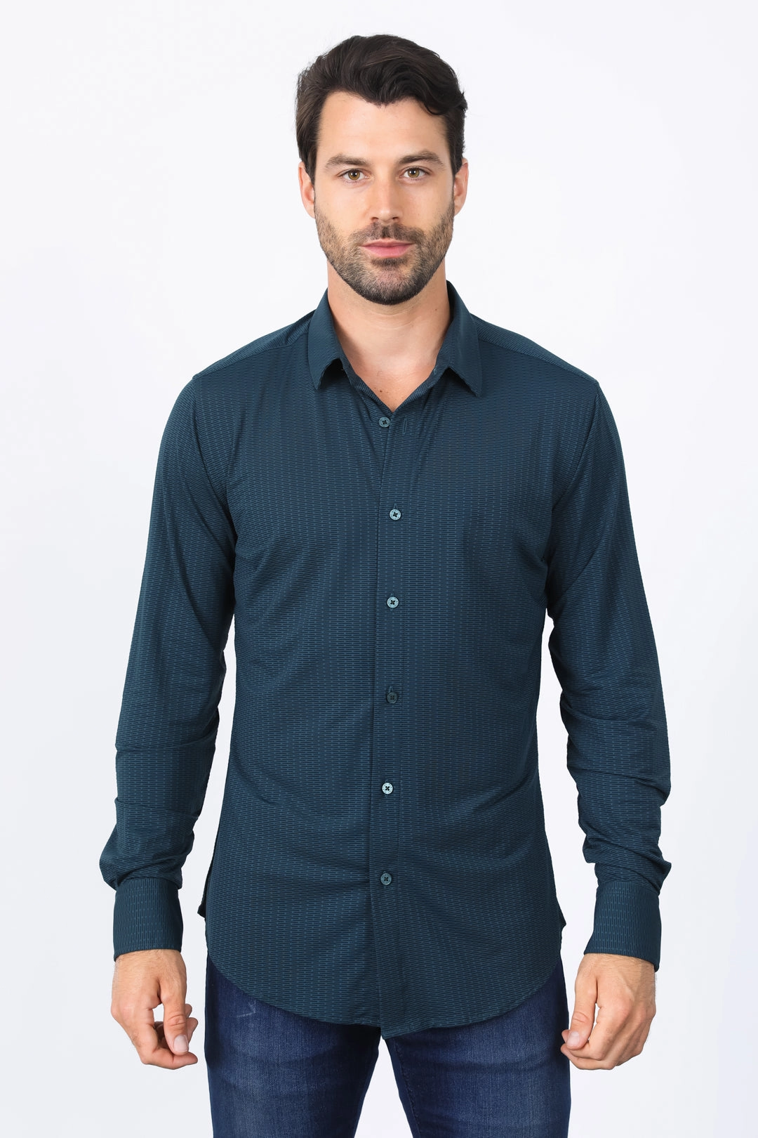 Versatile Outfit Men??s Modern Fit Stretch Dress Shirt - Teal