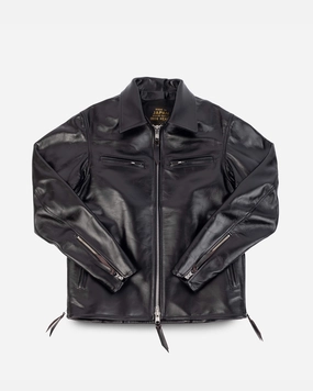 Japanese Horsehide Rider??s Jacket with Collar - Black (Tea-Core Dyed) Weather Friendly Lightweight Comfort
