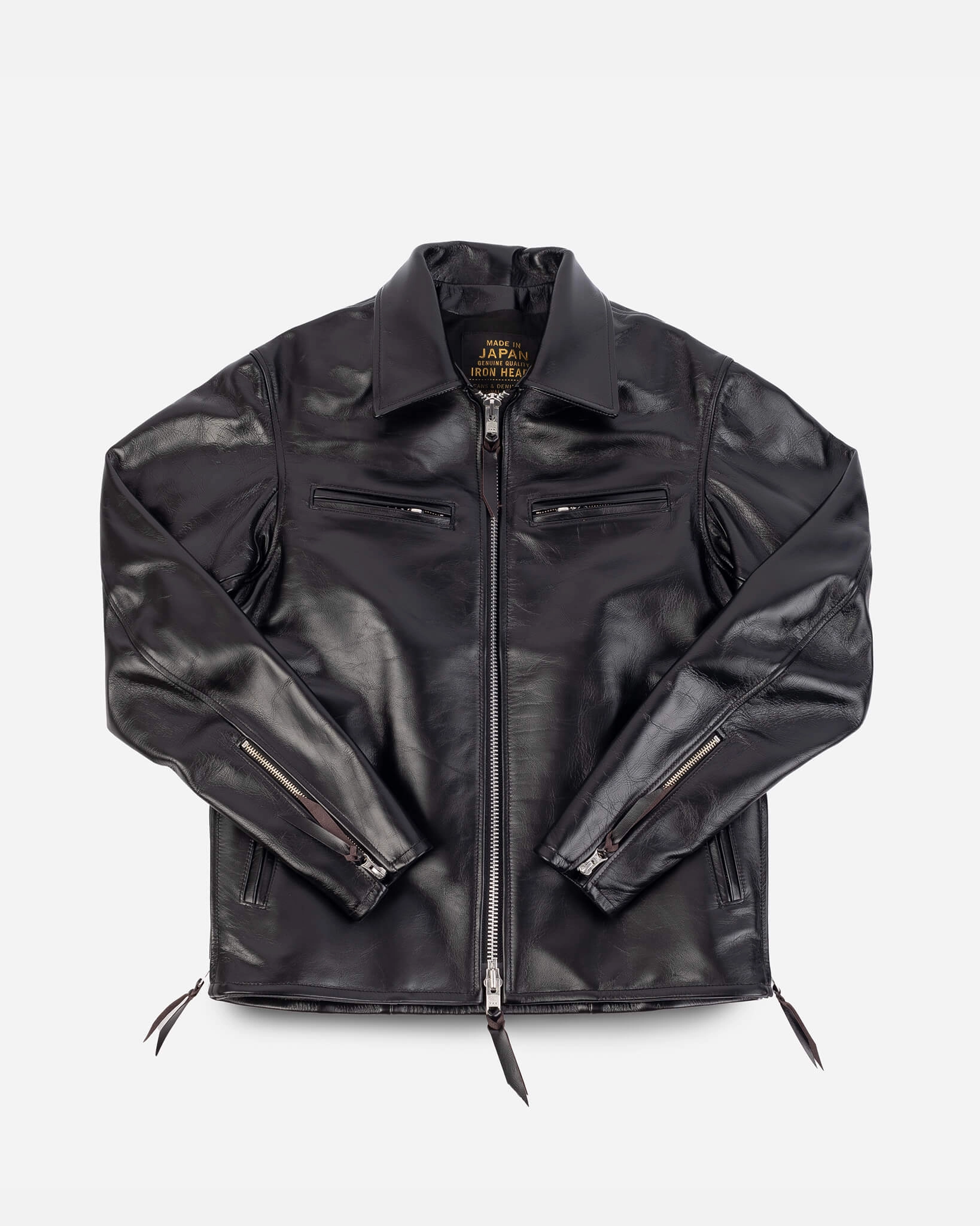 Japanese Horsehide Rider??s Jacket with Collar - Black (Tea-Core Dyed) Weather Friendly Lightweight Comfort
