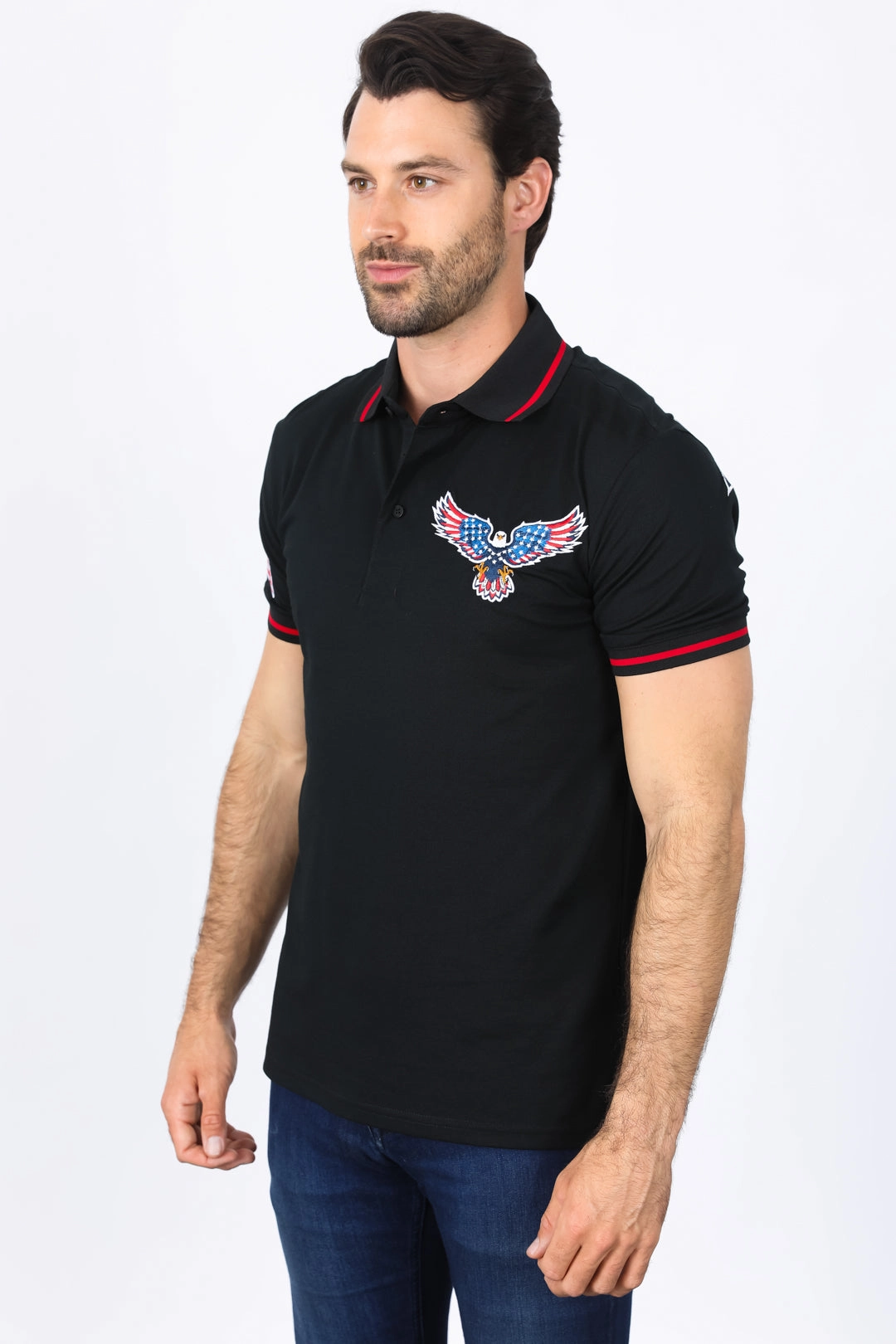 Mens Modern Fit Stretch USA Embroidery Polo Soft Texture Durable Material