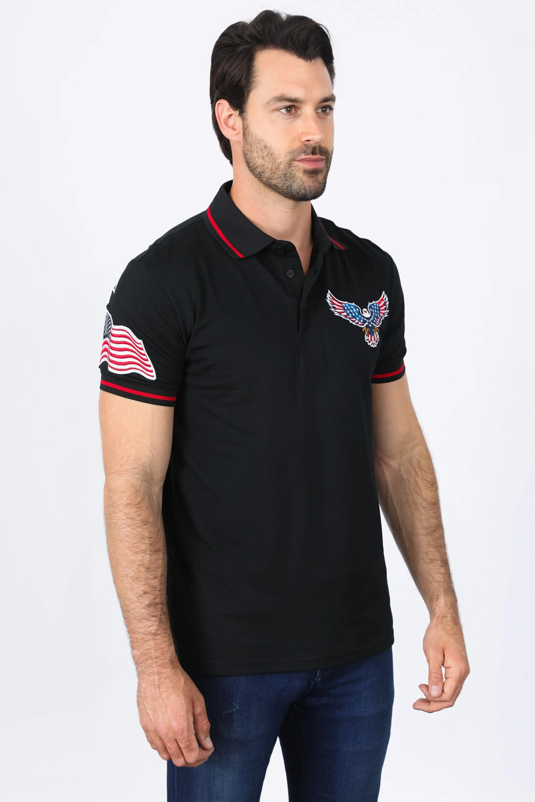 Cool Style Durable Double Stitching Mens Modern Fit Stretch USA Embroidery Polo