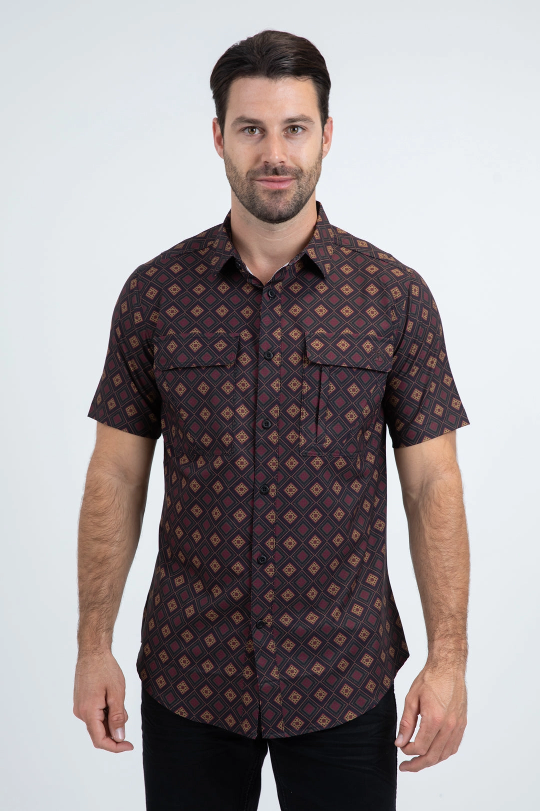 Mens Performance Classic Fit Short Sleeve Black Shirt Fitted Design