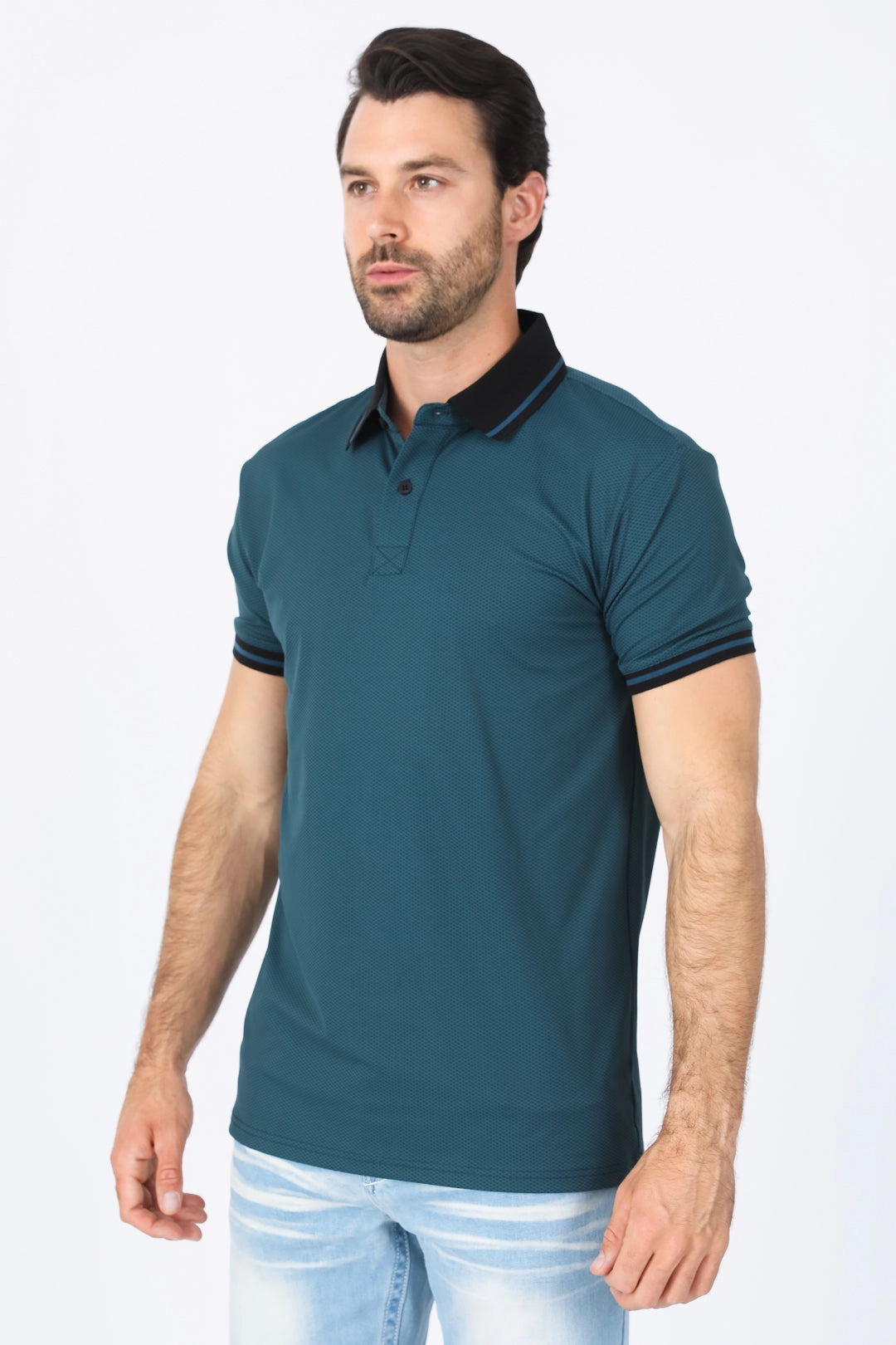 Fashionable Choice NoChafe Collar Lining Mens Modern Fit Stretch Cotton Dark Teal Polo