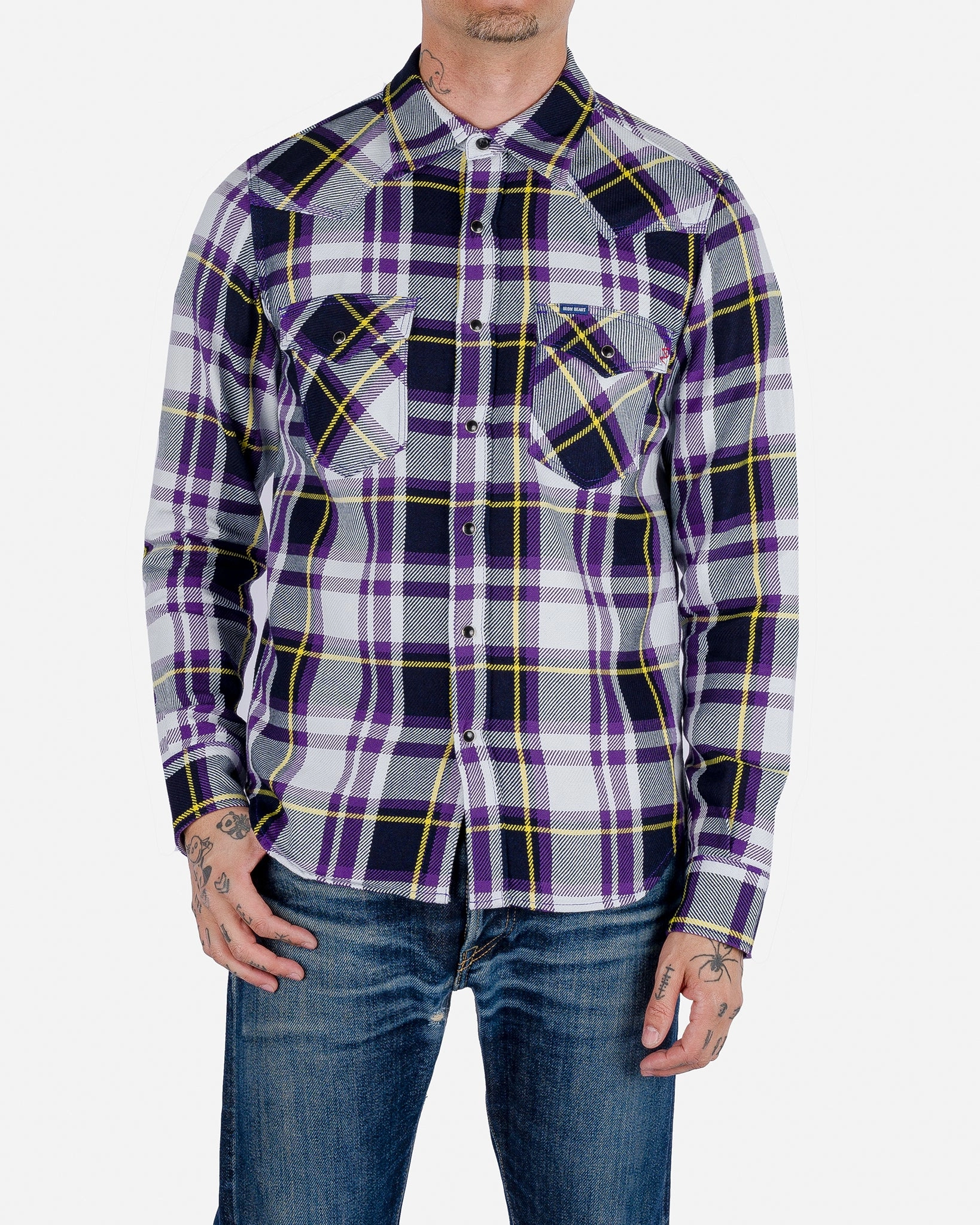 9oz Selvedge American Check Western Shirt - Purple Peace Core HighCollared Design