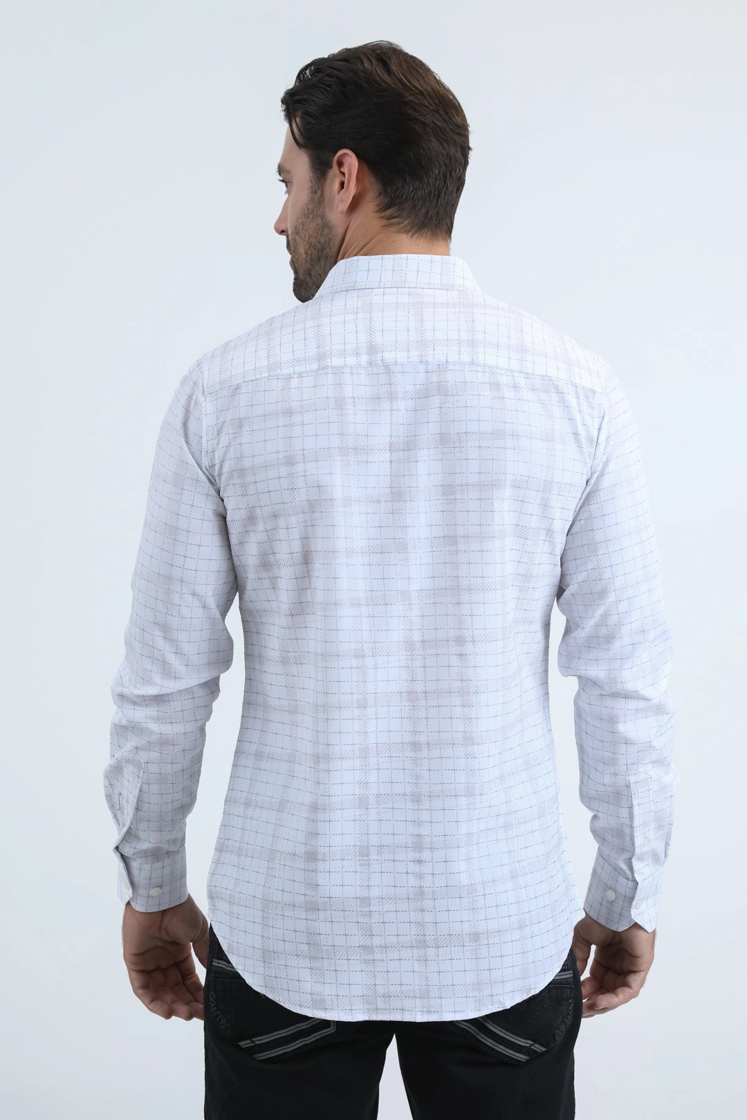 Men's Flocked Modern Fit Spandex White/Teal Shirt Slim Silhouette Tall friendly