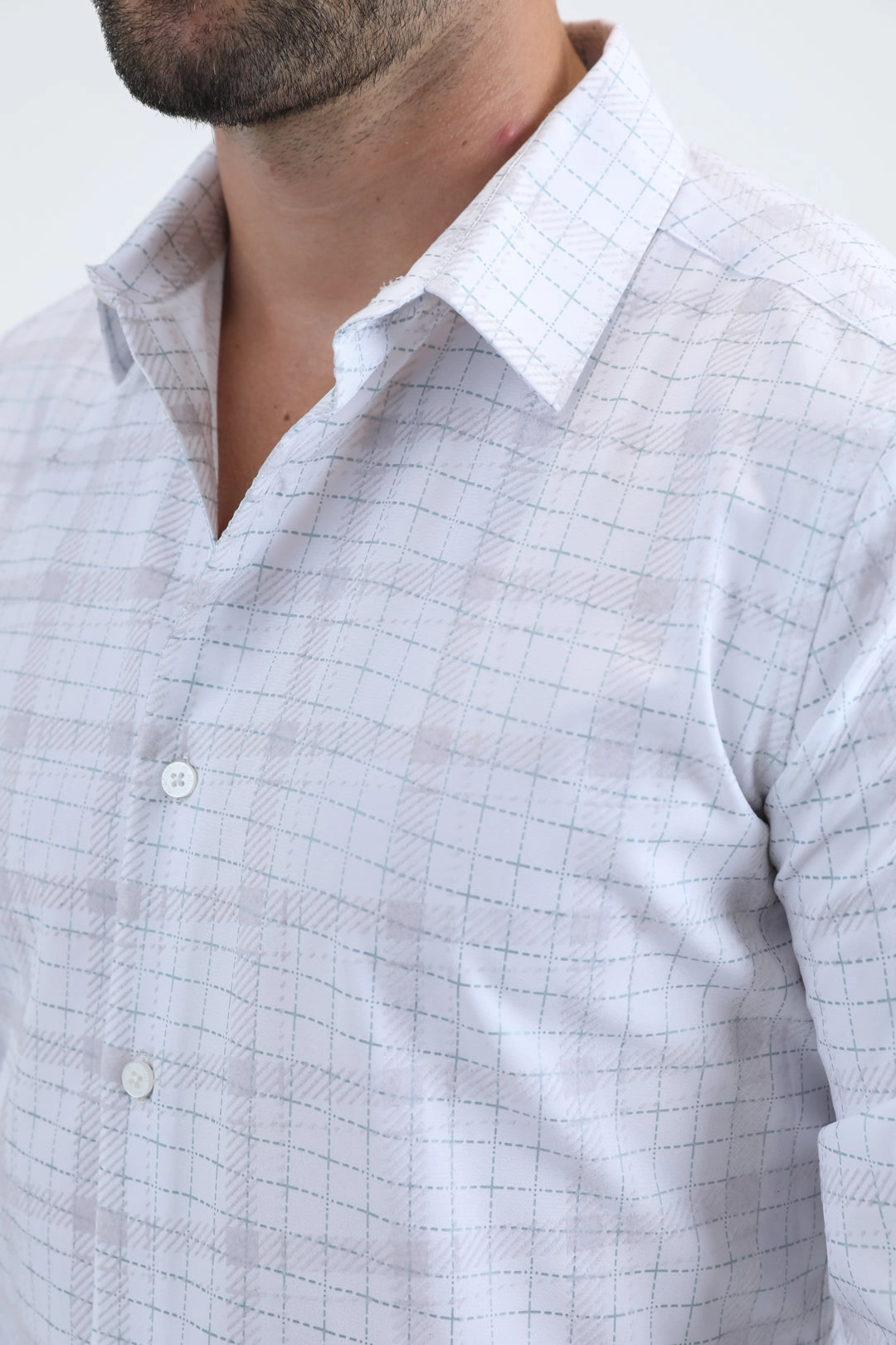 Tailored Silhouette Premium Comfort Men's Flocked Modern Fit Spandex White/Teal Shirt