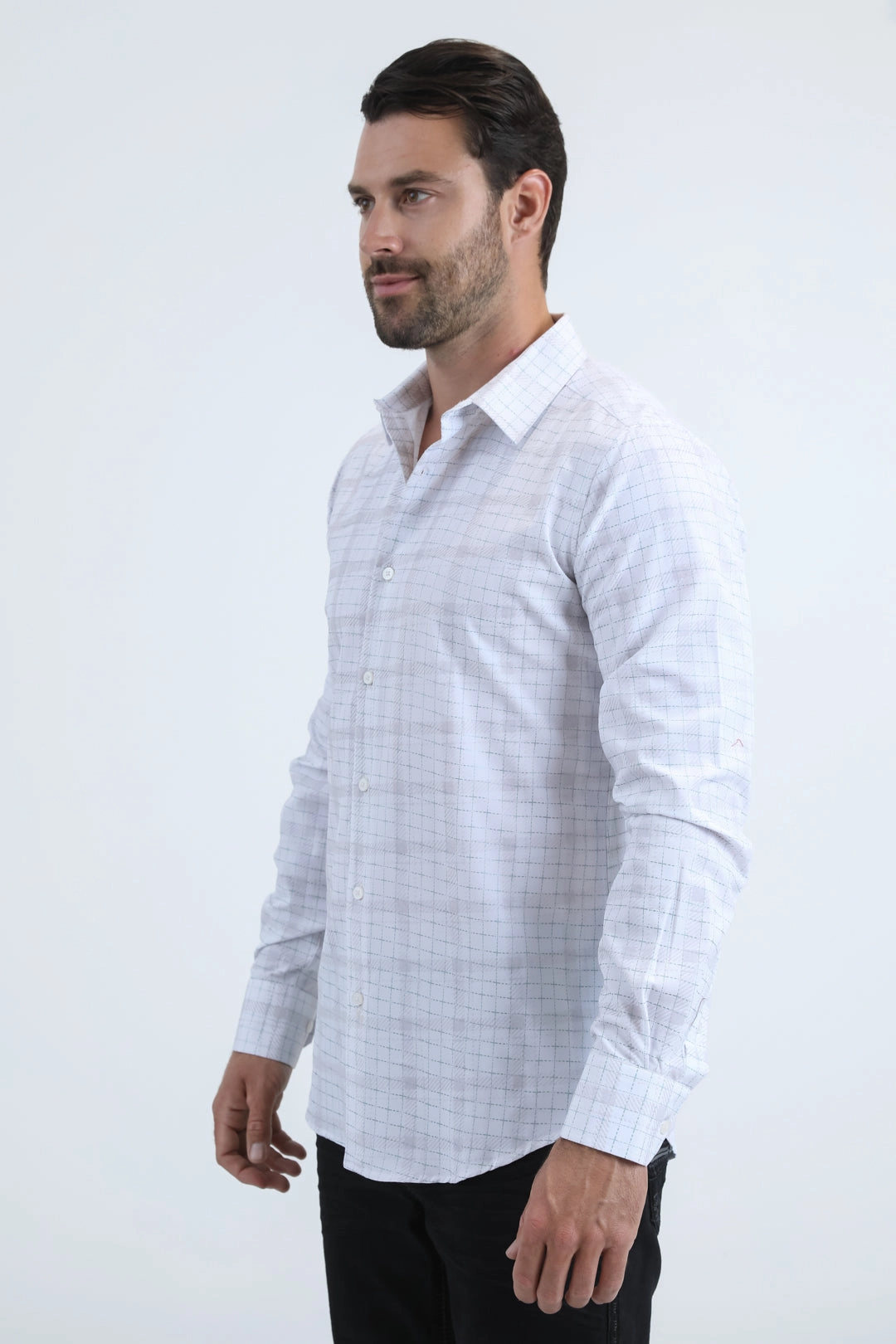 Men's Flocked Modern Fit Spandex White/Teal Shirt gender-neutral Unisex wear