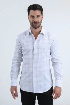 Men's Flocked Modern Fit Spandex White/Teal Shirt City Exploration Abstract print