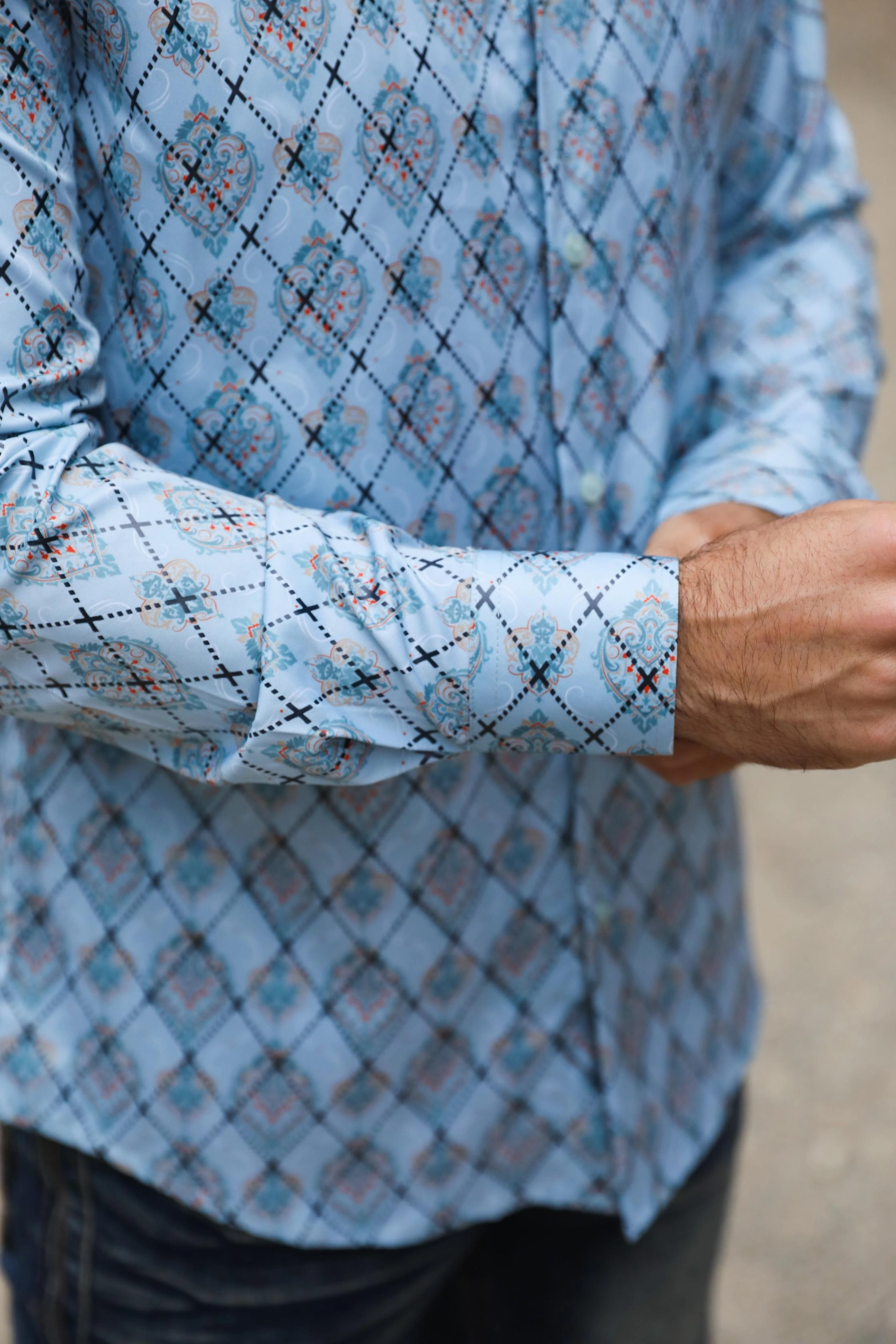 Mens Modern Fit Stretch Foil Fashion Blue Shirt Flexible Material All Purpose Weave Design