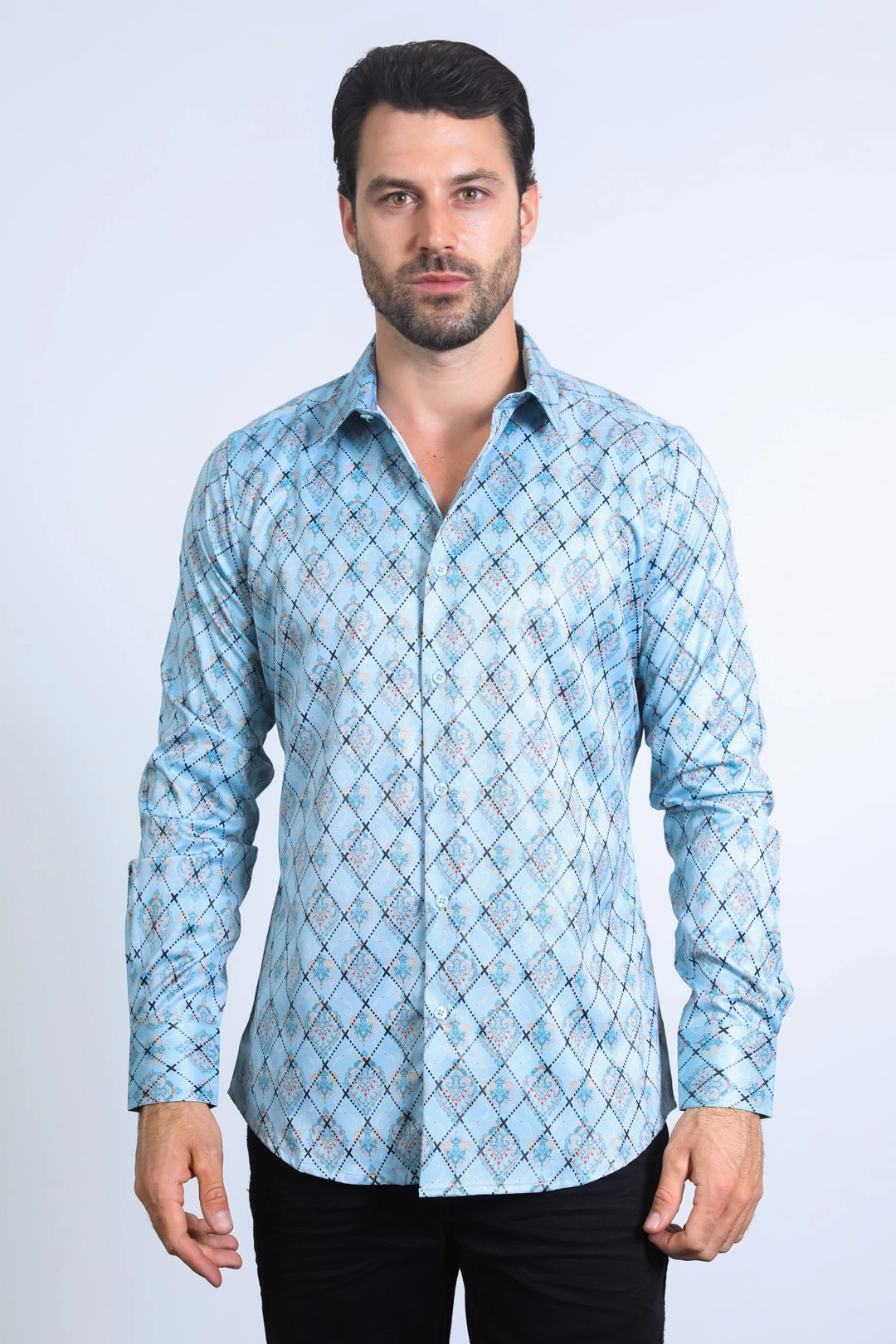 Sustainable production Trendsetter Choice Mens Modern Fit Stretch Foil Fashion Blue Shirt