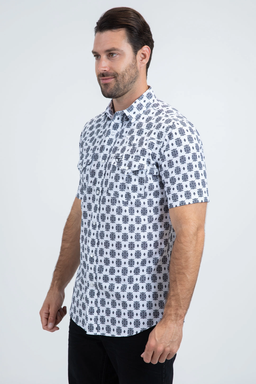 Men's Performance Western Short Sleeve White Shirt Odor Control Fabric Travel-friendly