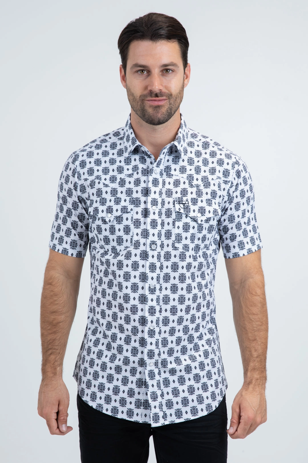 Sustainable Weave Classic Fit Men's Performance Western Short Sleeve White Shirt