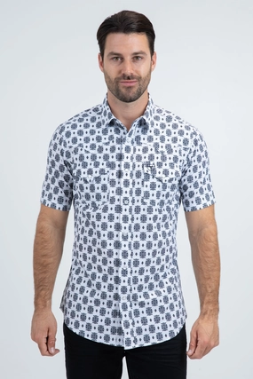 Sustainable Weave Classic Fit Men's Performance Western Short Sleeve White Shirt