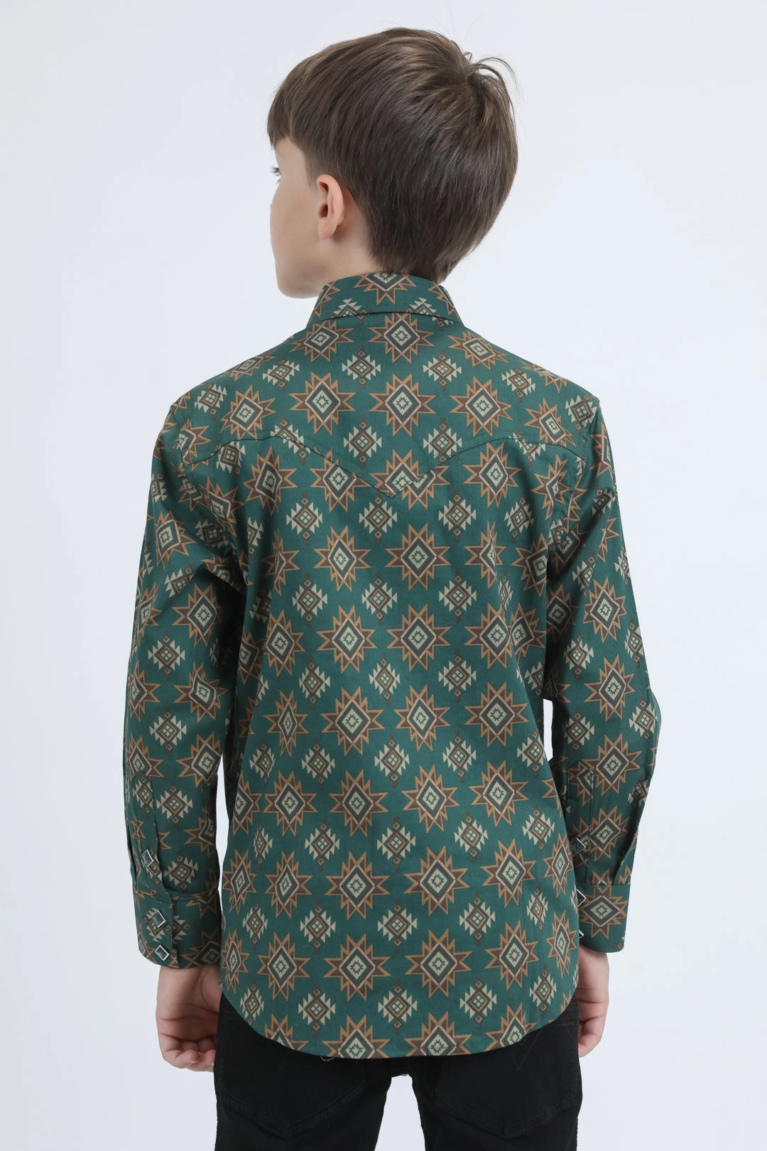 Kid's Western Modern Fit Cotton/Spandex Long Sleeve Green Shirt with Snaps Limited Edition