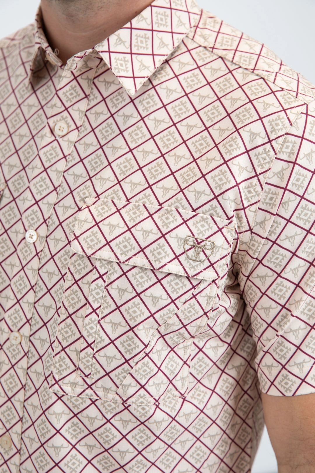 Active Design Moisture Management Tech Mens Performance Classic Fit Short Sleeve Beige Shirt