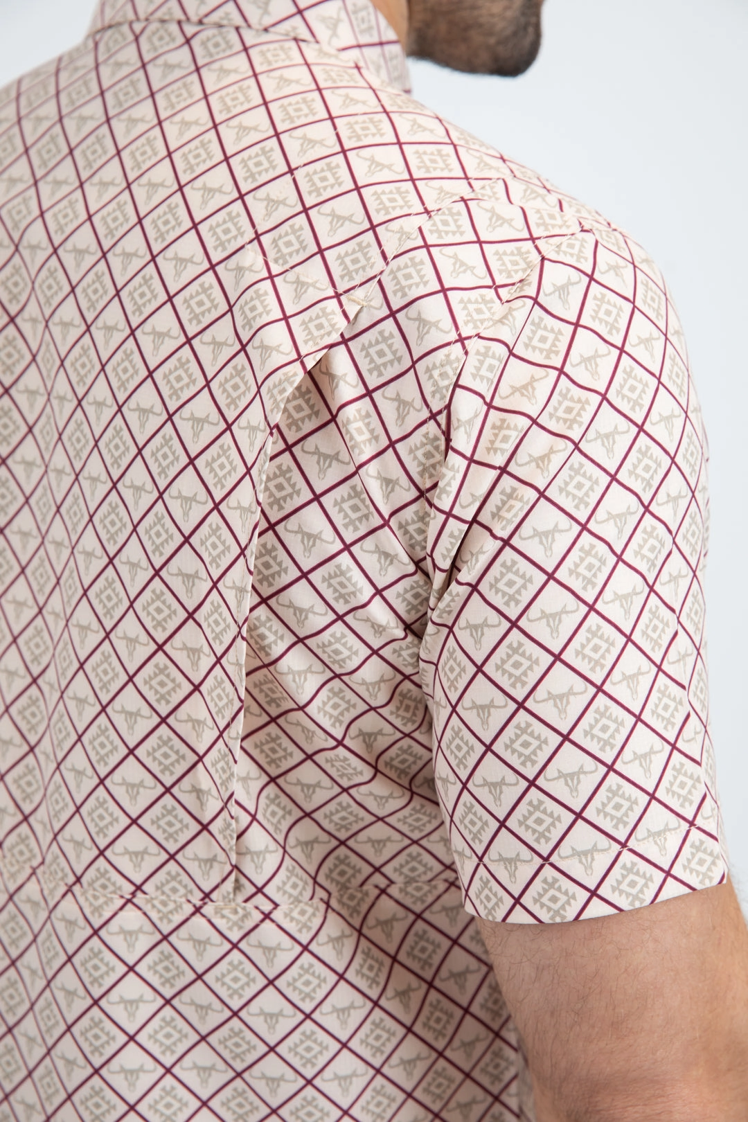 Mens Performance Classic Fit Short Sleeve Beige Shirt Stylish Detail Smart Design