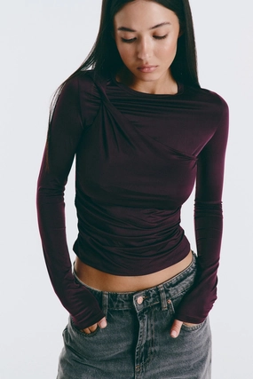 Socked Blackberry Draped Long Sleeve Top
